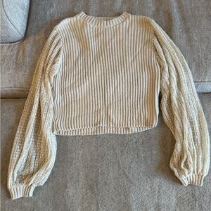 Zara Cream Knit Blouse with Sheer Sleeves